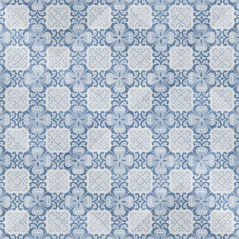 Merola Tile Harmonia Floral Lattice Blue 13" x 13" Ceramic Floor and Wall Tile