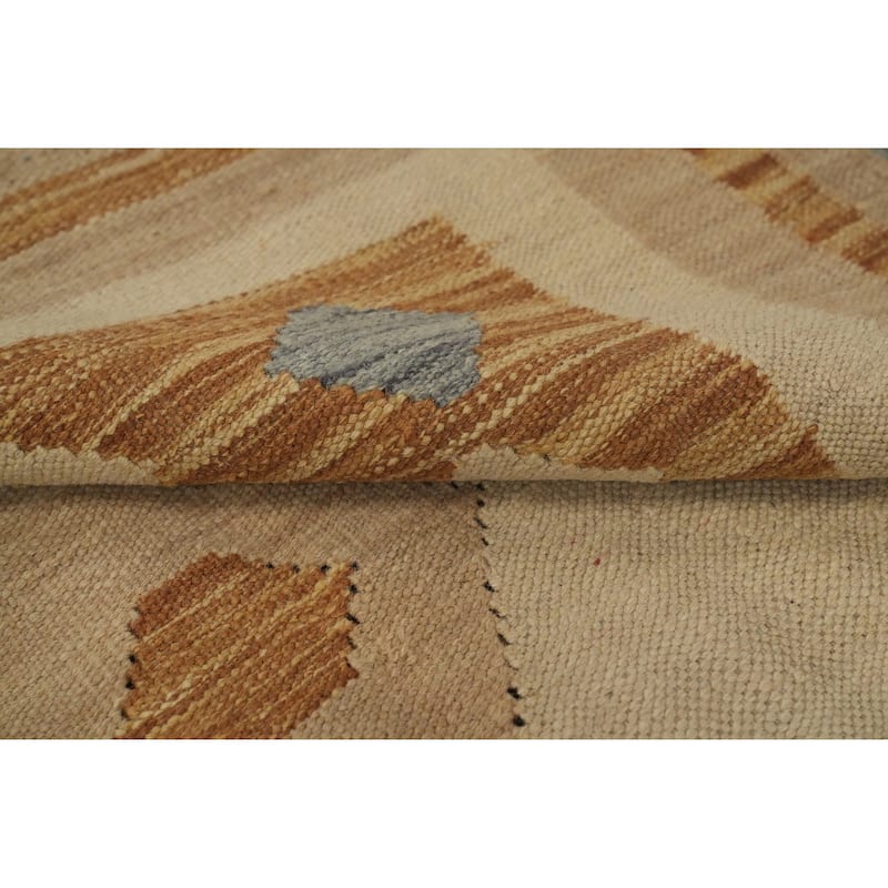 Hand Woven Oriental 100% Wool Carpet Southwestern Tribal Beige & Ivories Kilim Area Rug - 9' 11'' X 6' 6''