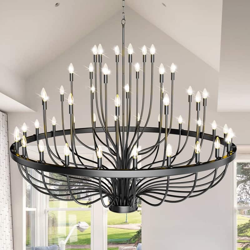 Black Candle Chandelier Modern Farmhouse Chandelier for High Ceilings