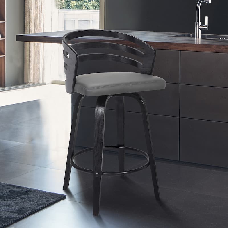 HomeRoots 30" Gray Modern Faux Leather Swivel Bar Stool - 19