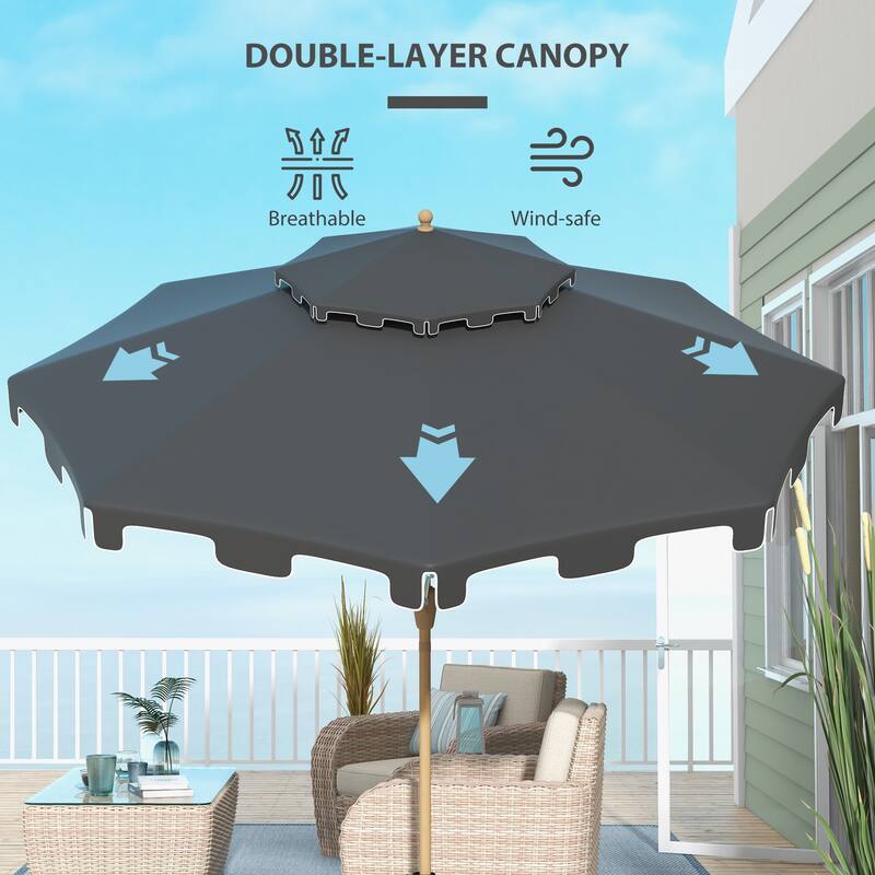 9FT Outdoor Patio Umbrella with Tilt & Crank, Double Top Market Umbrella for Garden, Deck, Pool - Dark Gray