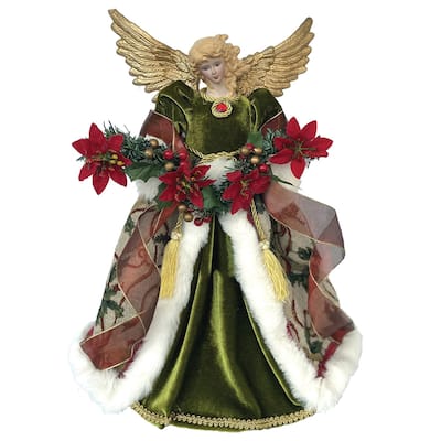 16" Poinsettia Angel Christmas Tree Topper, Unlit