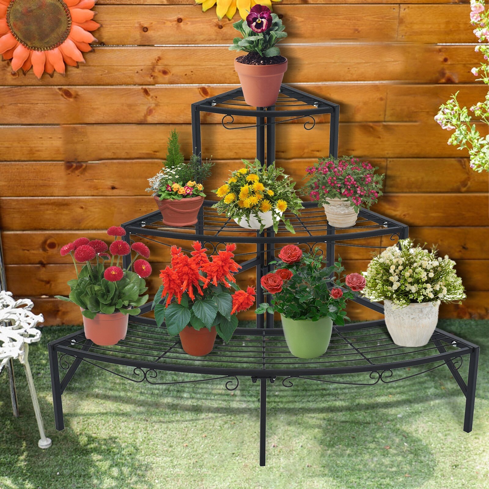 Fan-shaped Plant Stand Rack 3 Tier Indoor&Outdoor Multiple Flower