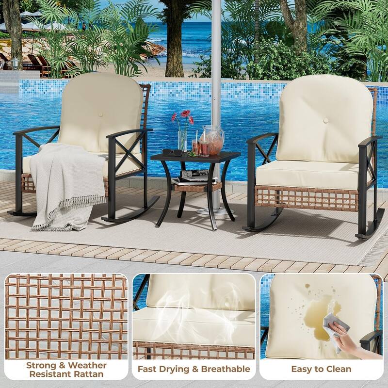 3 Piece Patio Bistro Set w/ Coffee Table,Outdoor Rocking Chairs Set of 2