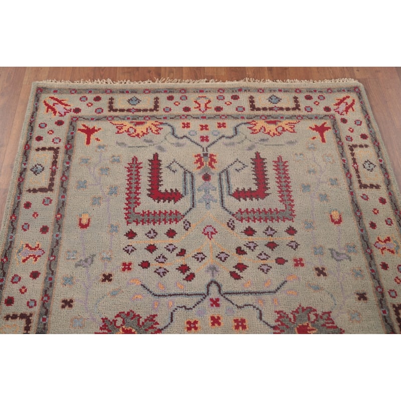 Grey Transitional Oushak Foyer Rug Hand-Knotted Oriental Wool Carpet - 4'0" x 5'10"