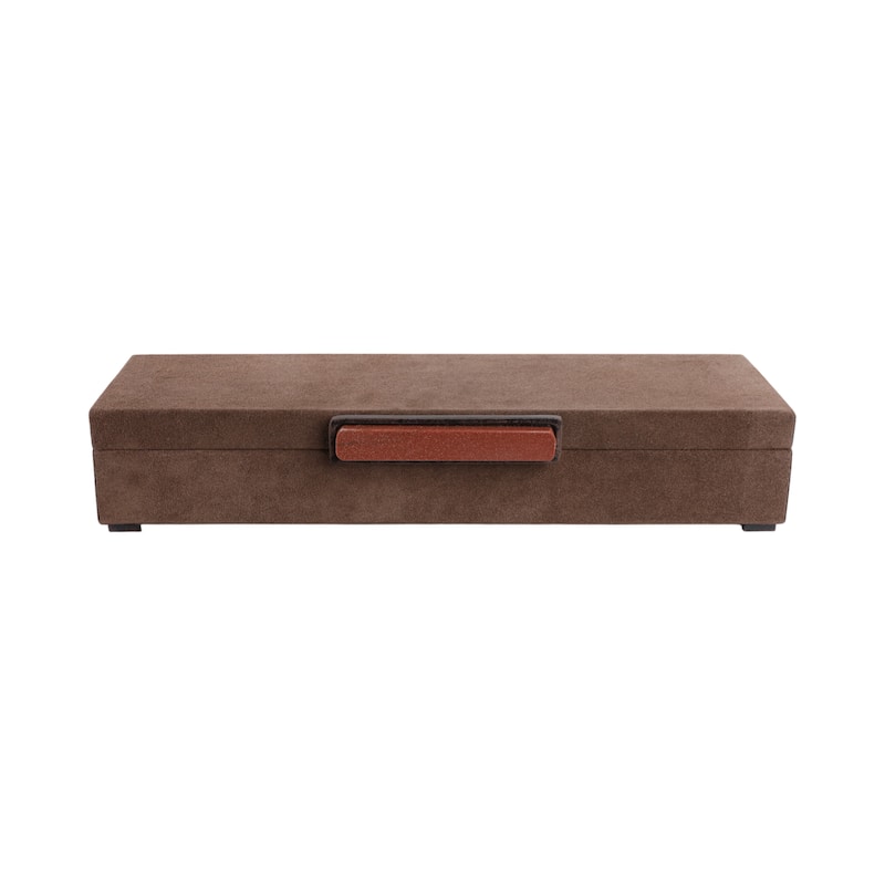 Elegant Decorative Box with Lid in Faux Leather - 18", Black & Brown - 18.0"