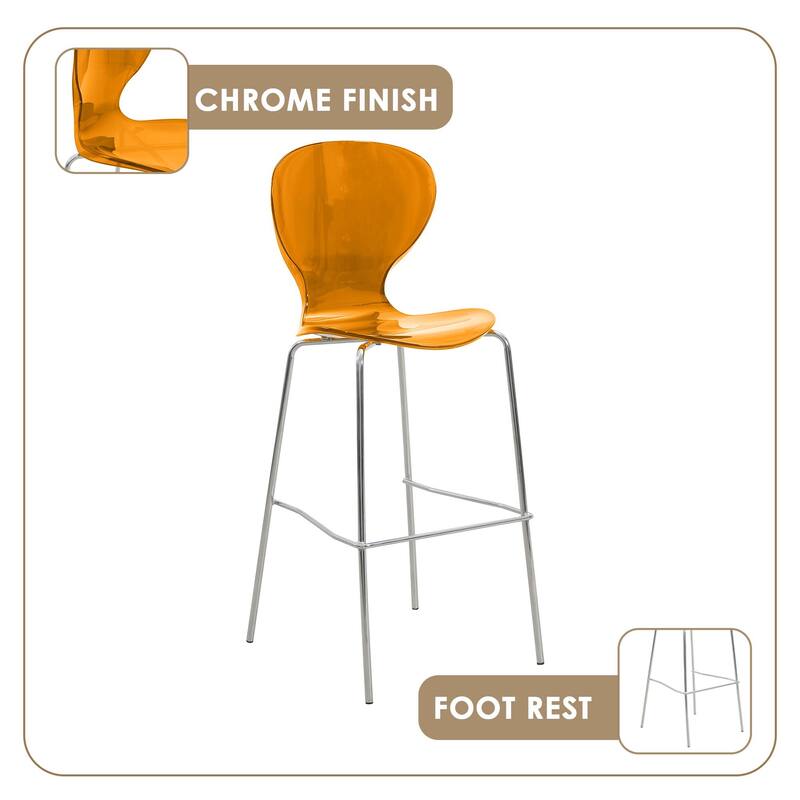 30 in. Seat Height Acrylic Plastic Barstool in Chrome Steel Frame Armless with Footrest
