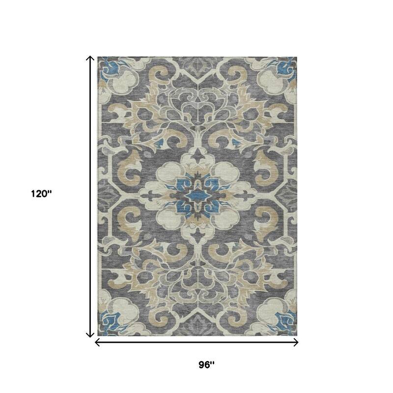 HomeRoots Damask Traditional Rectangle Outdoor Rug