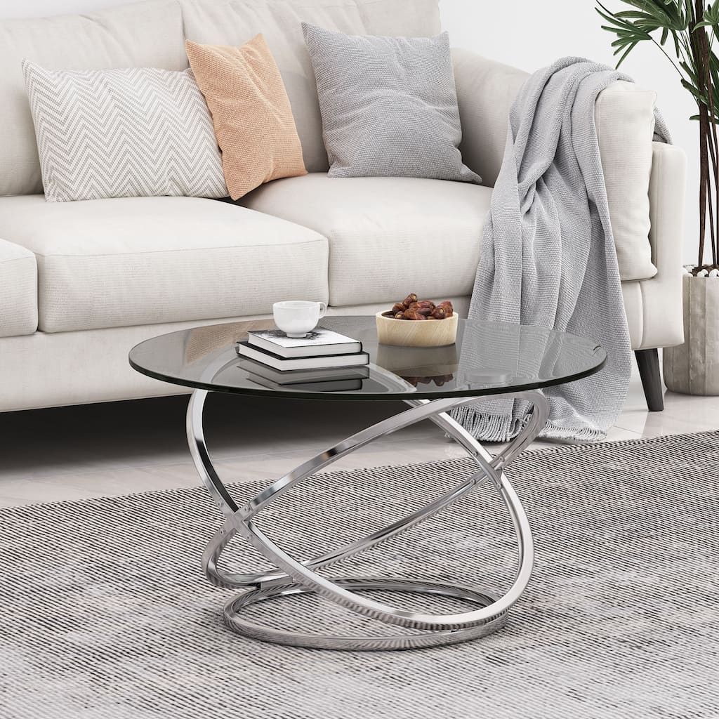 Silvia Modern Glass Top Round Coffee Table by Christopher Knight Home - 31.50" L x 31.50" W x 18.00" H