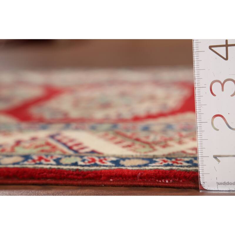 Red Kazak Oriental Runner Rug Hand-Knotted Wool Carpet - 2'9" x 9'3"