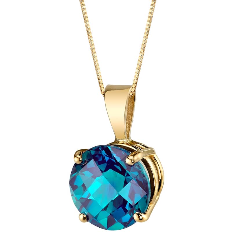 14k Yellow Gold Round Cut 2.35 cts Created Alexandrite Pendant