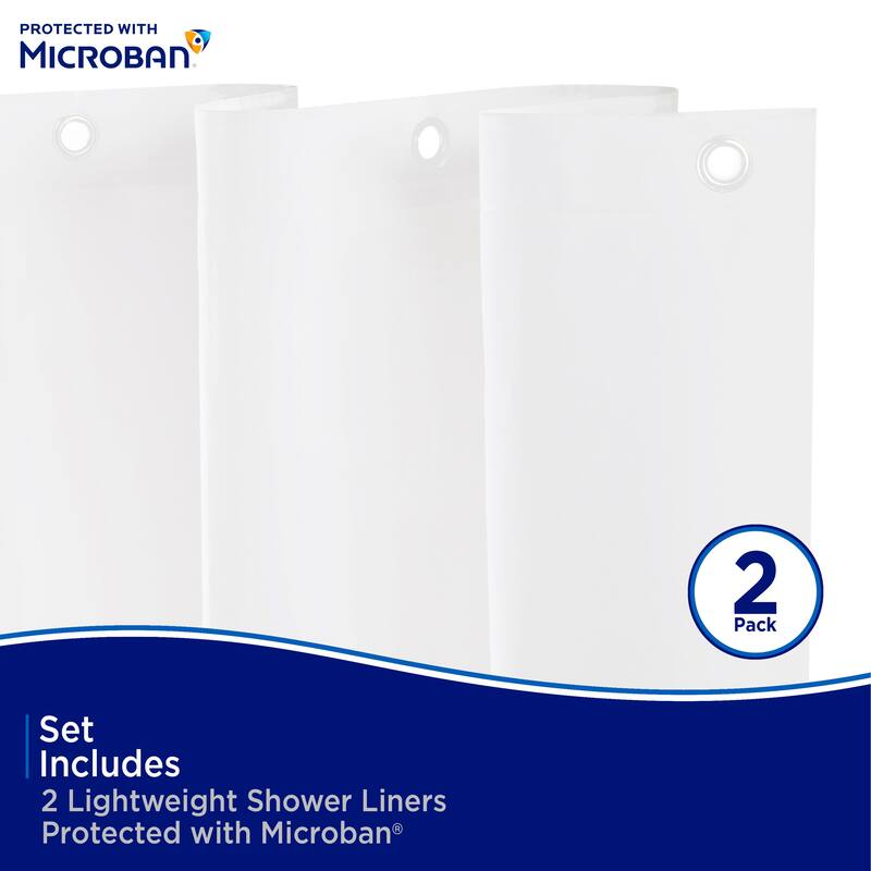 Kenney Microban Protected Lightweight PEVA Shower Liner, 70" W x 72" H, 2-Pack