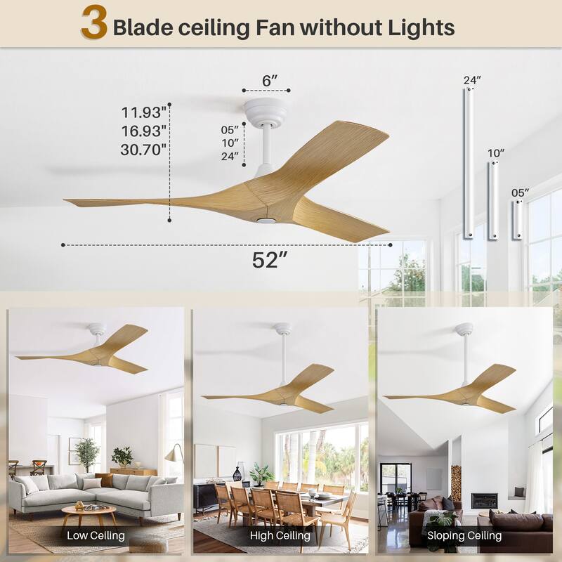 Sofucor 52 Inch Modern Minimalist Style Indoor Ceiling Fan with Remote Control ,without light - 52Inch