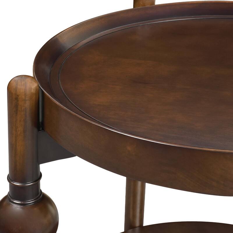 Mid-Century Modern Round Wood End Table, Solid Wood Side Table with Lower Shelf, Small Living Room Accent Table