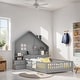 preview thumbnail 1 of 16, Full Size Kids Bed House Bed with Shelves and Sockets and USB Port, Gray