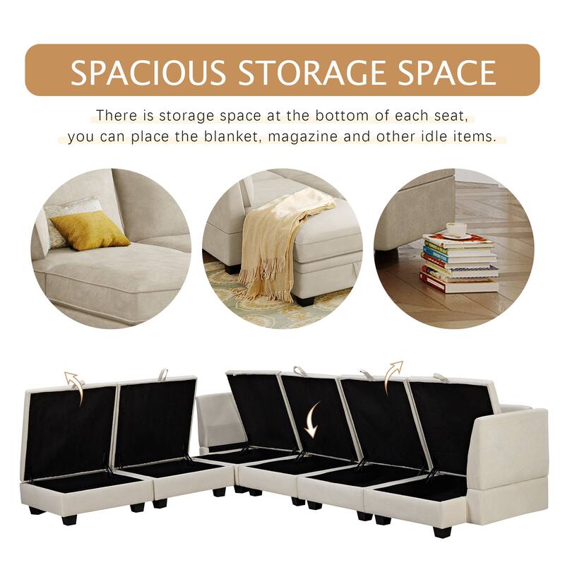 Large U-Shape Modular Sofa Couch with Sofa Bed, Reversible Chaise, and Built-In Storage