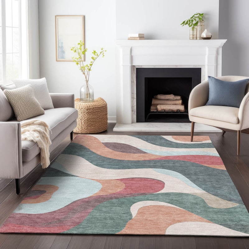 Machine Washable Indoor/Outdoor Casual Contemporary Chantille Rug