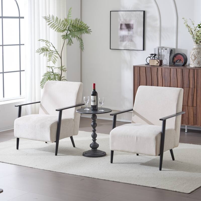Polyester Lounge Chairs with Metal Frames (Set of 2) - Beige