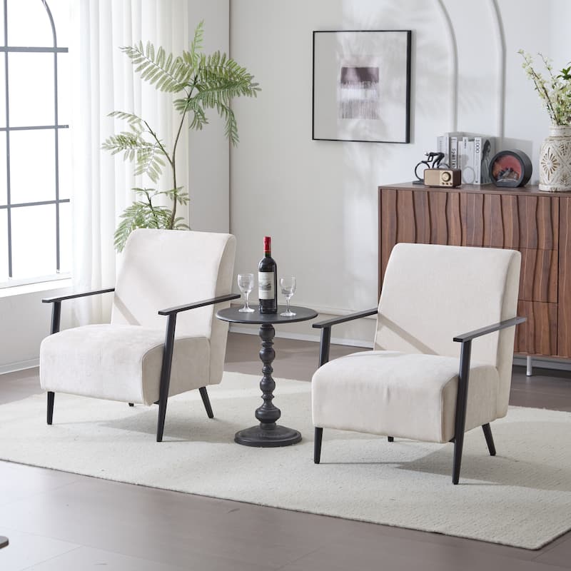 Roomfitters 26.38" Modern Lounge Chair with Polyester Upholstery and Sturdy Metal Frame, Living Room or Office - Beige - Set of 2