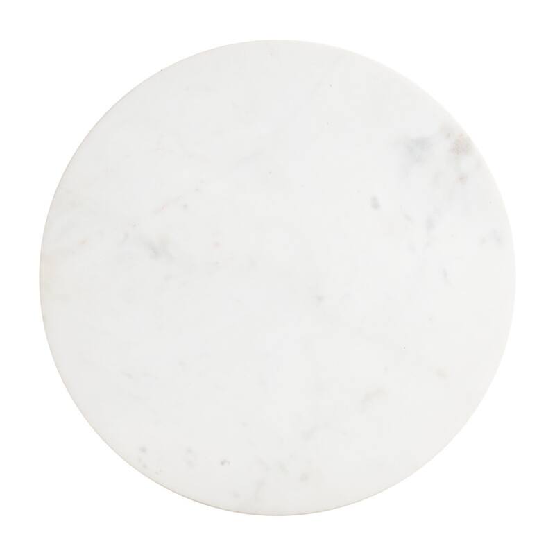 HomeRoots 20" White and Natural Distressed Marble and Solid Wood Round Pedestal End Table - 19' X '20.1' X '19