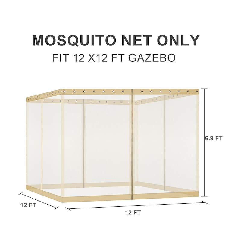 Aoodor Gazebo Universal Mosquito Netting Screen Replacement, 4-Panel Screen Walls with Double Zippers - (Mosquito Net Only)