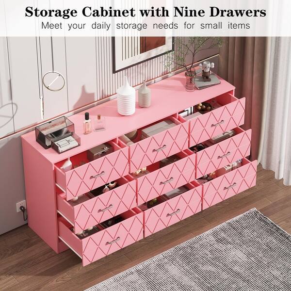 9 Drawer Black Dresser for Bedroom with Power Outlet - Bed Bath & Beyond -  41184579