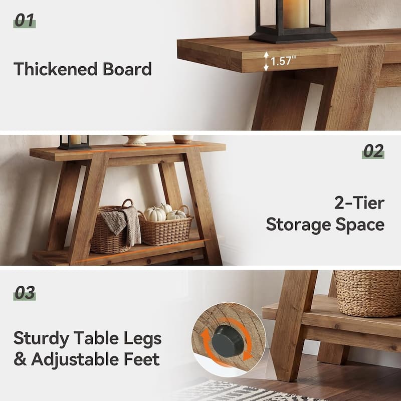 41,3-Inch Wood Entryway Table, 2-Tier Farmhouse Console Table with Storage for Living Room
