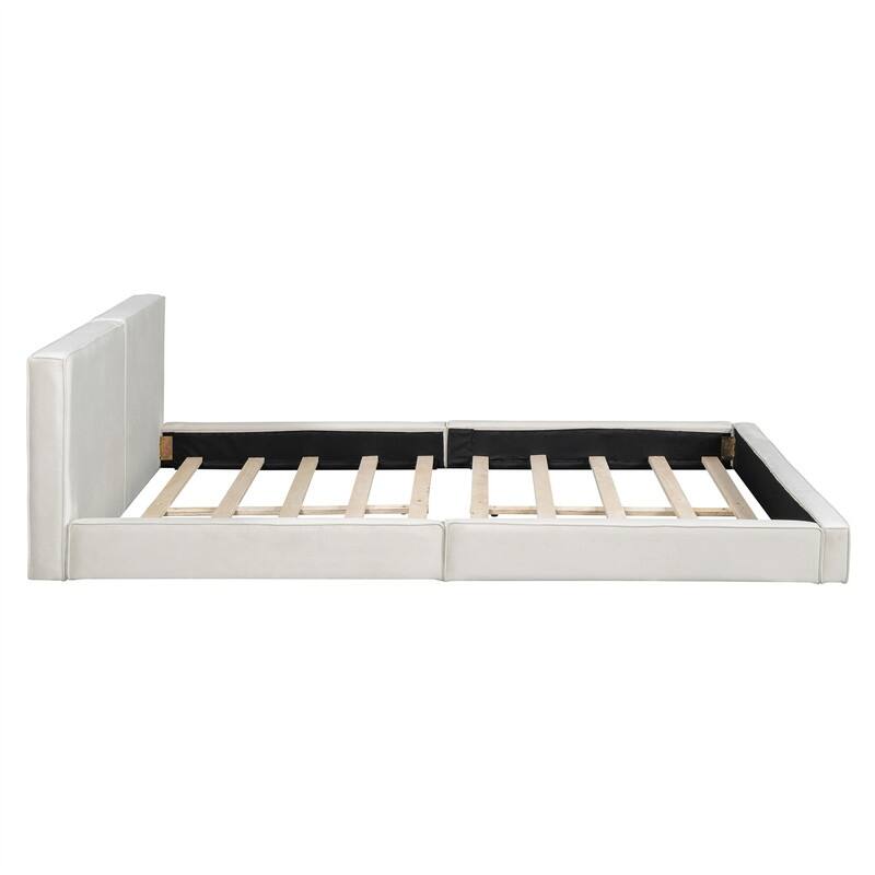 Queen Size Upholstered Platform Bed with Solid Frame and Headboard, Velvet Grounded Bed with Slats Support