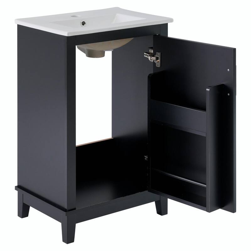 Modern 20-Inch Small Bathroom Vanity Cabinet with Ceramic Basin