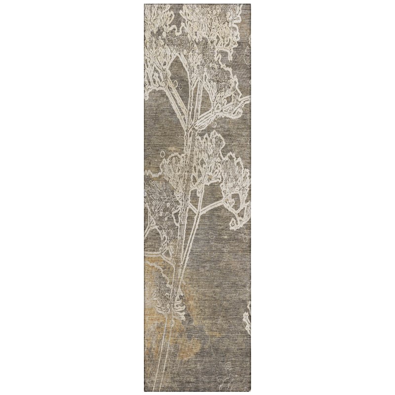 Machine Washable Indoor/ Outdoor Modern Floral Chantille Rug