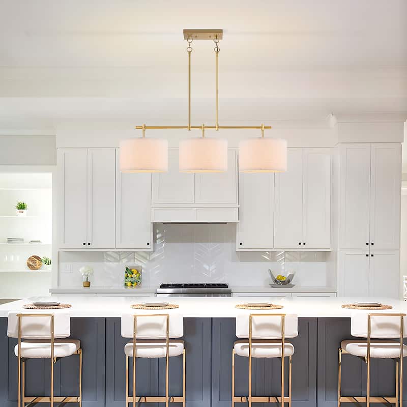 Starsky 3-Light Modern Linear Drum Fabric Kitchen Island Lights