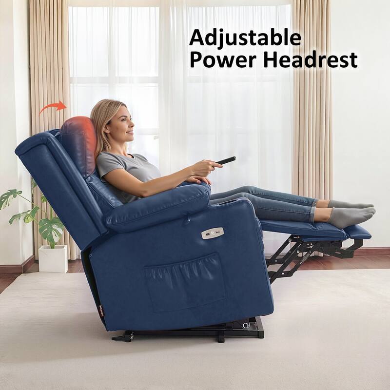 MCombo Lay Flat Dual Motor Power Lift Recliner Chair Sofa with Heat and Massage, Infinite Position, Faux Leather 7661