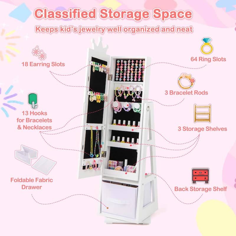 Costway Kids Jewelry Cabinet with Full-Length Mirror Foldable Drawer - See Details