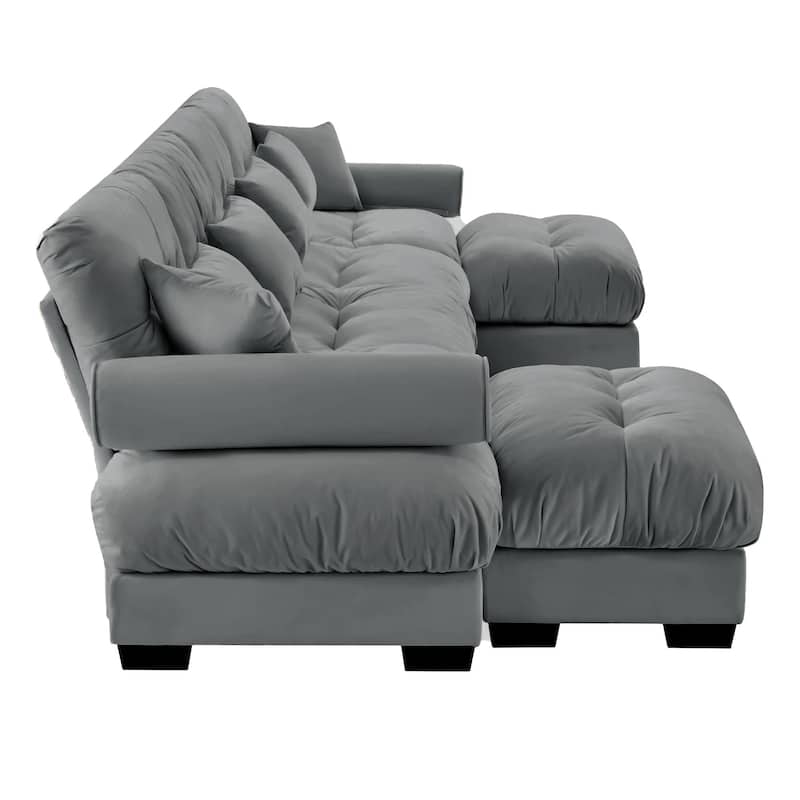 U-Shaped 4 Deep Seater Sectional Sofa with 2 Movable Ottomans & Pillows