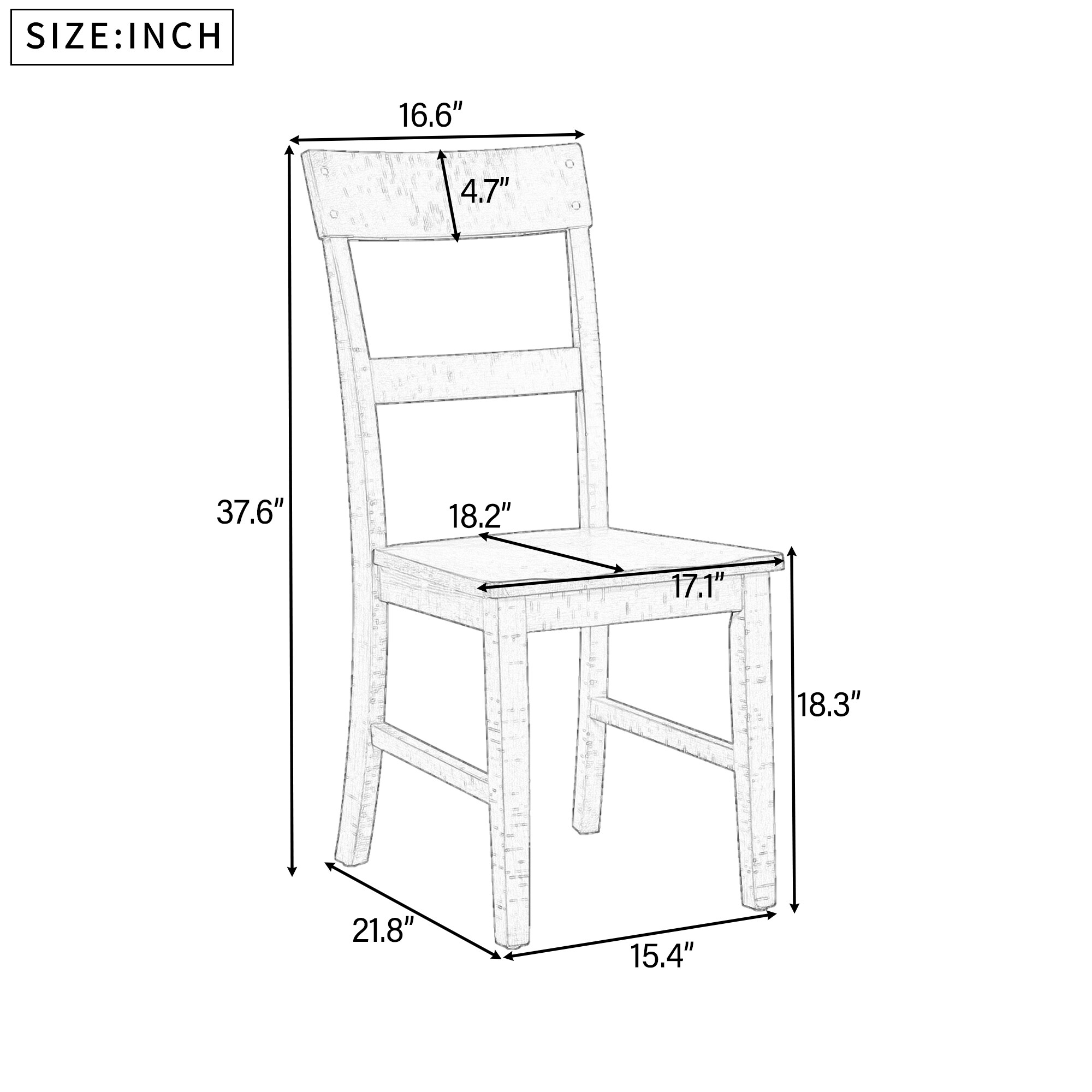37.6 Inches Hollow High Back Solid Wood Industrial Style Dining Chair for Dining Room Set of 6