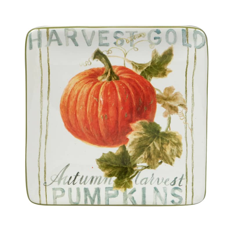 Certified International Autumn Harvest Square Canape/Luncheon Plates, Set of 4 - 6" x 6" x 0.75"