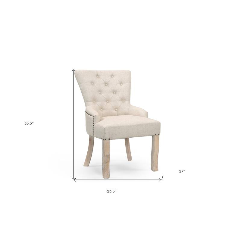 HomeRoots 24" Beige Fabric Tufted Arm Chair - 23.5' X '35.5' X '27