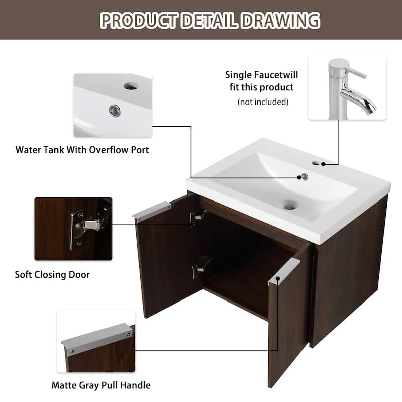 Bathroom Vanity With Sink In 24/30/36 Inch, Floating Bathroom Vanity With Soft Close Door