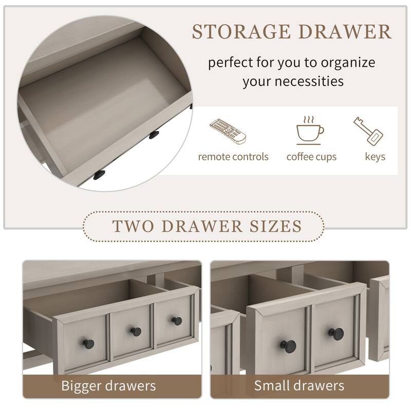 60" Long Sofa Table with two Different Size Drawers