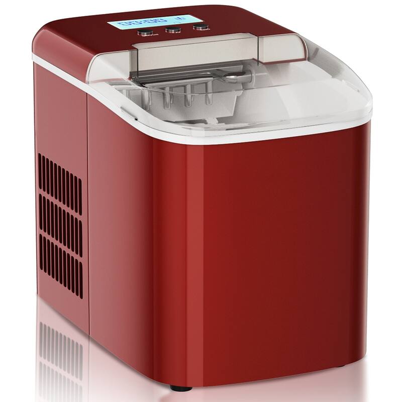 26 lbs Countertop LCD Display Ice Maker with Ice Scoop - Red