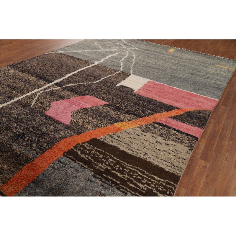Plush Moroccan Oriental Area Rug Handmade Multi-Color Wool Carpet - 8'9" x 12'6"