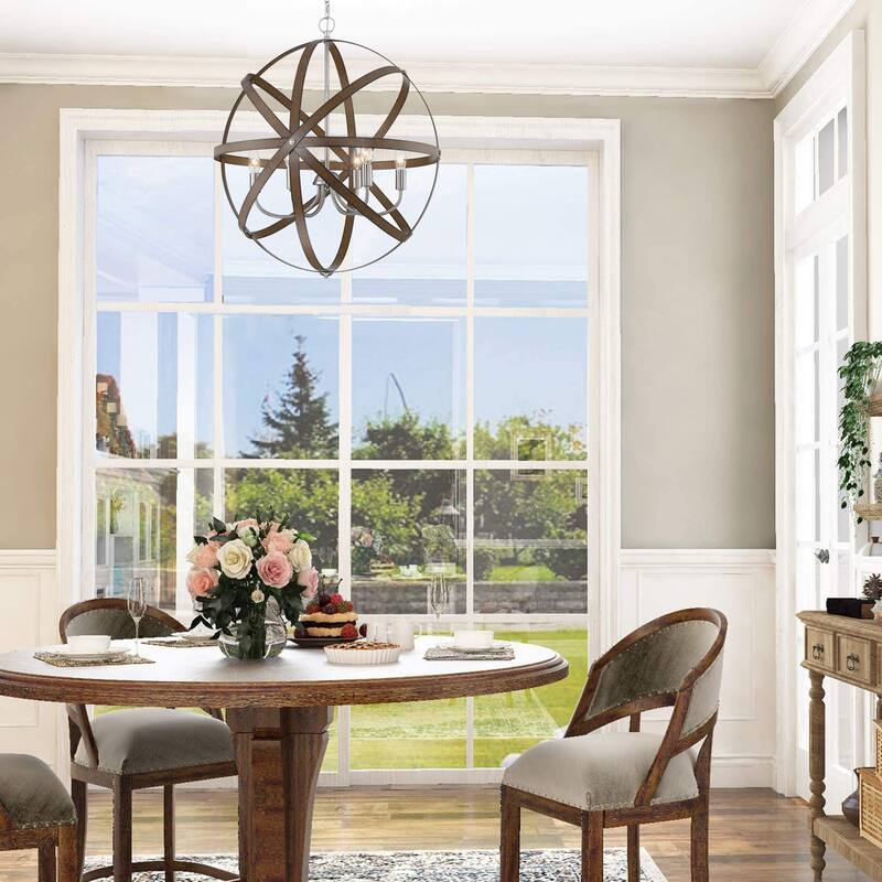 6-Light Industrial Pendant Light Changeable Hanging Light for Dining Room