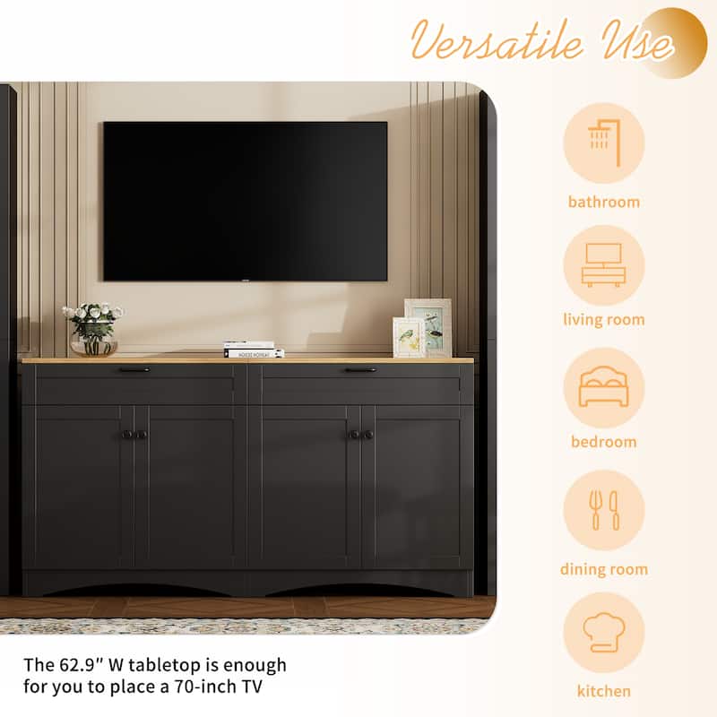 Roomfitters Rustic 3-Piece Entertainment Center for TVs up to 70", Mid-Century TV Stand with Bookshelves and Sideboard Storage