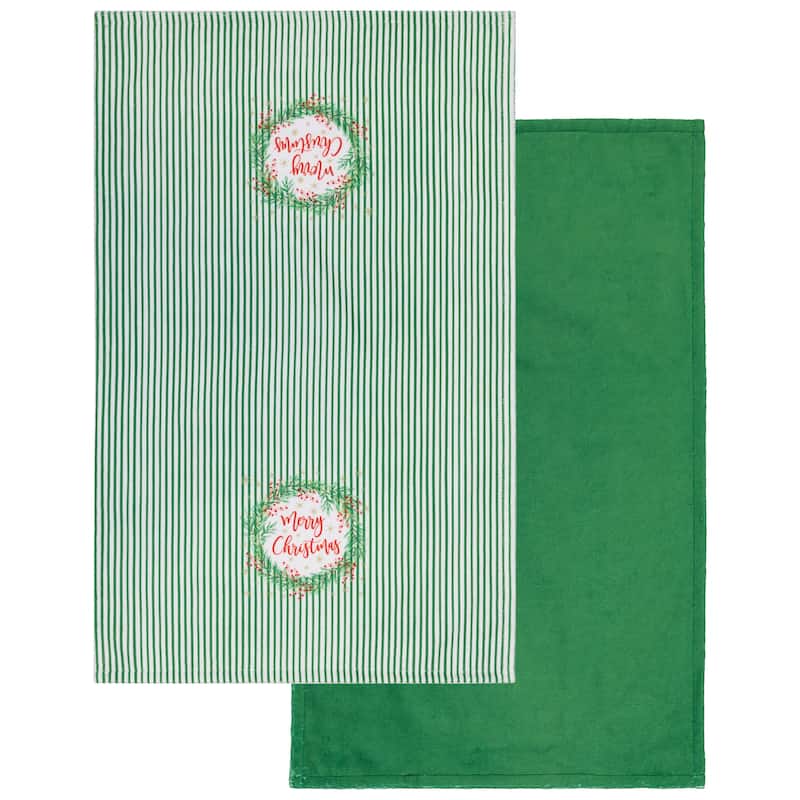 Solid and Striped Merry Christmas Kitchen Tea Towels - 26" - Set of 2