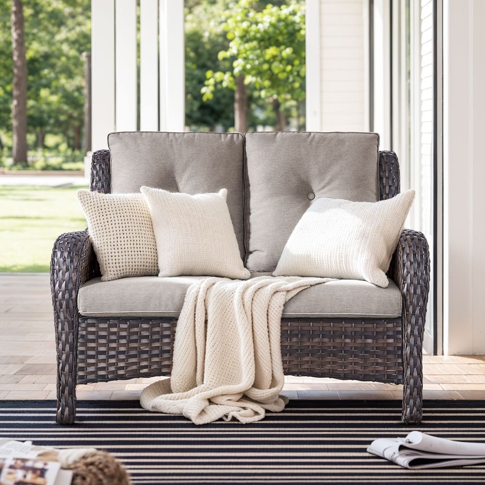 Gymojoy 2-Seat Patio Loveseat, Stylish Outdoor Sofa with Water-Resistant Olefin Cushions