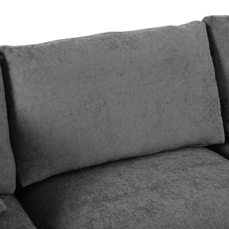 Chenille 3 Piece Sectional Sofa with Curved Chaise and 3 Throw Pillows