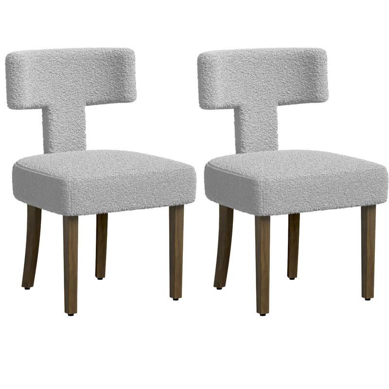 Dining Chairs Boucle Fabric Lamb Upholstered T-Shape (Set of 2)
