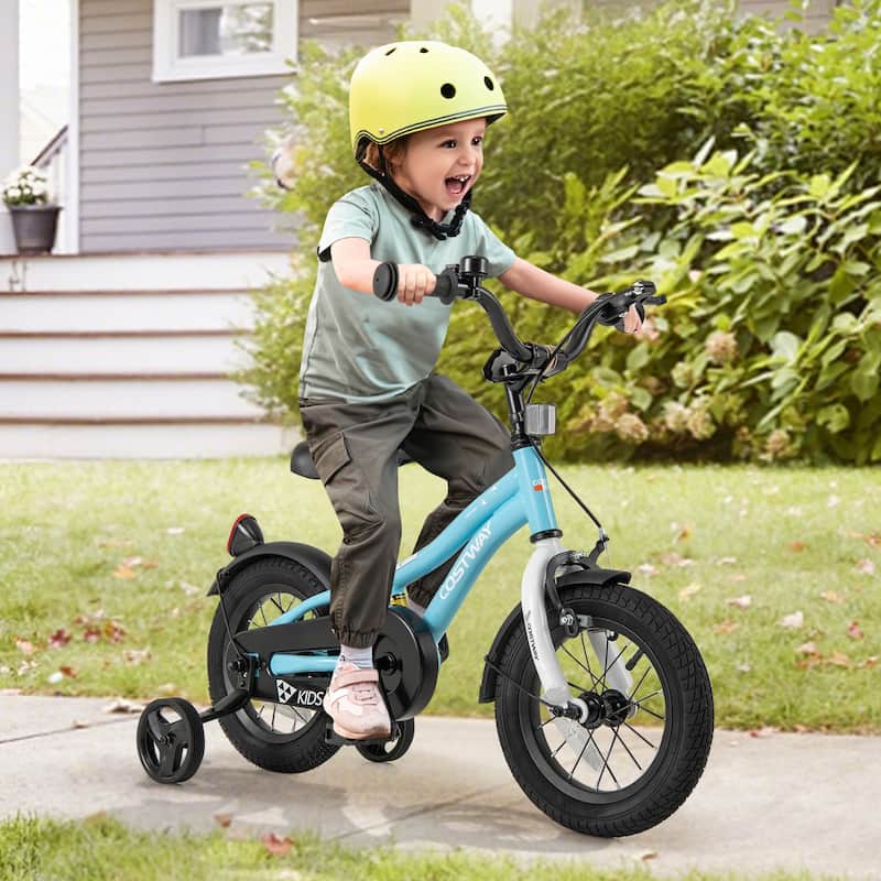 Dual Brakes Kids Bike with Adjustable Seat and Removable Training Wheels for Boys or Girls - 12-Inch