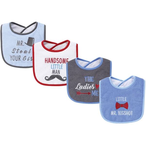 slide 1 of 1, Hudson Baby Infant Boy Cotton Terry Drooler Bibs with Fiber Filling 4pk, The Ladies Love Me, One Size