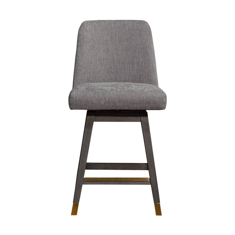 HomeRoots 26" Taupe and Gray Solid Wood Counter Height Swivel Bar Chair